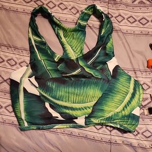 Green Leaf Print Sports Bra